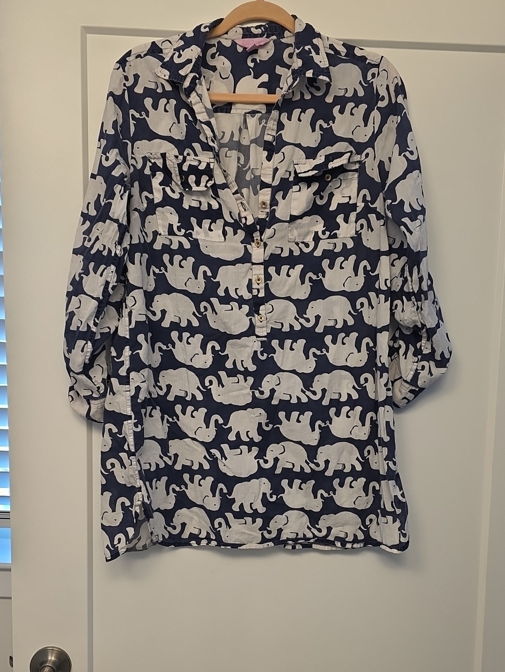 Lilly Pulitzer Navy and White Elephant Print Popover Swim Cover